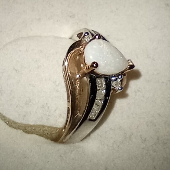 LAST ONE -- 10Kt Two-Tone Gold Pear-Shaped Opal & Diamond Ring - Picture 3 of 6
